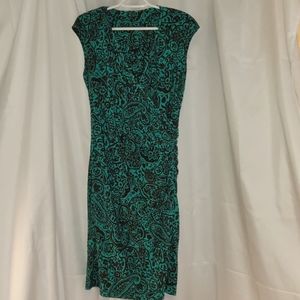 Green/Chocolate, paisley/floral, V Neck dress, S/M